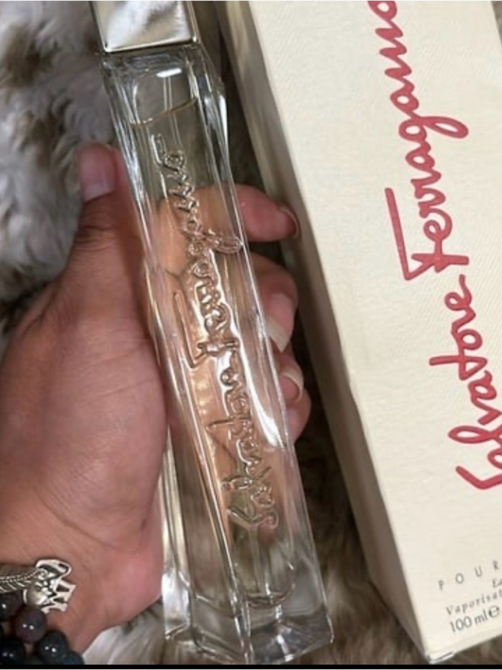 Salvatore Ferragamo Clear Glass Perfume Bottle with Rose Gold Cap